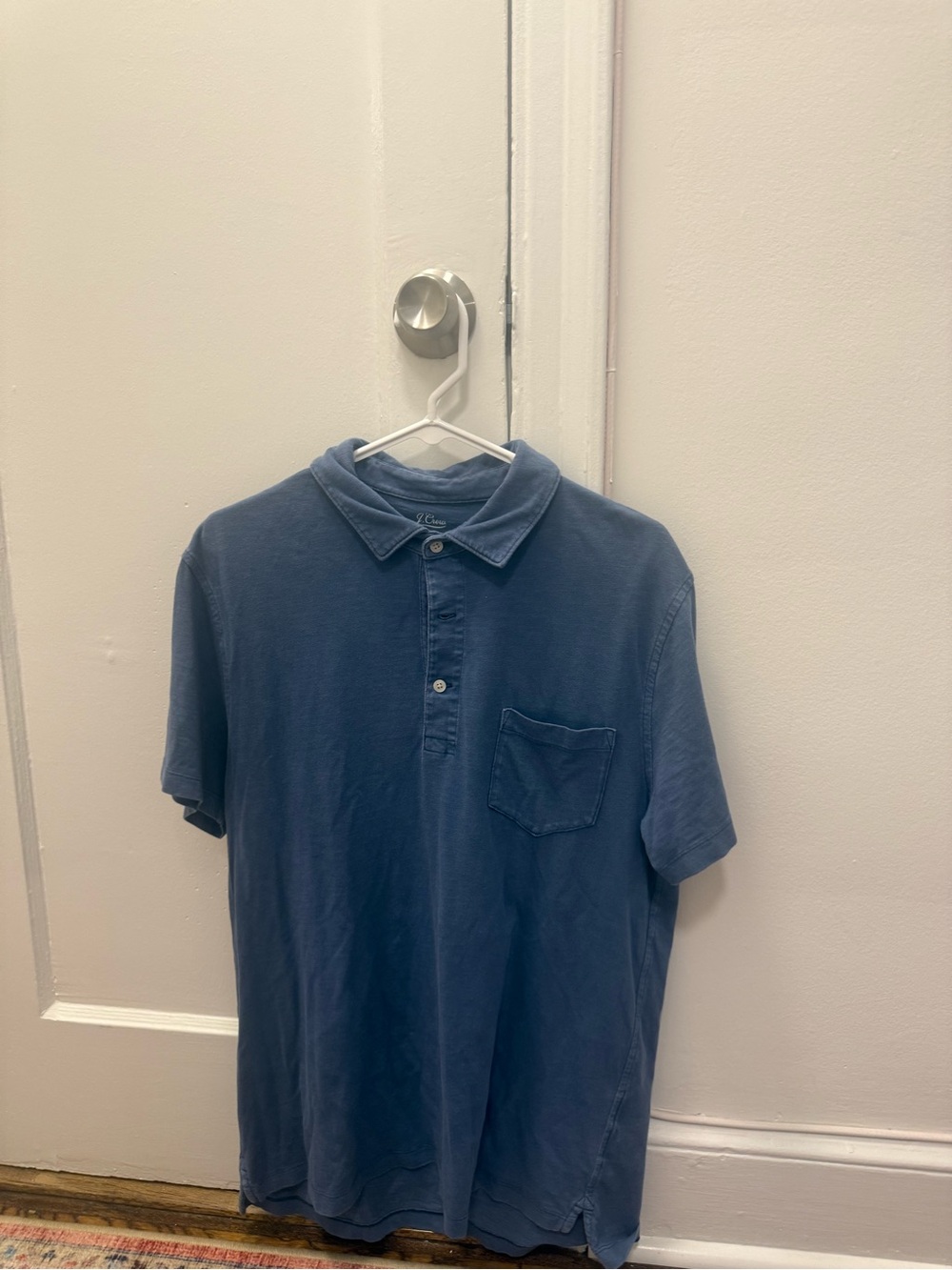 J. Crew Men's Slate Blue Short-Sleeve Polo with Chest Pocket